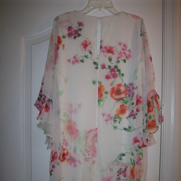 Calvin Klein Womens Dress 8 White Colorful Watercolor Floral Flowy Lined Casual - Picture 1 of 14